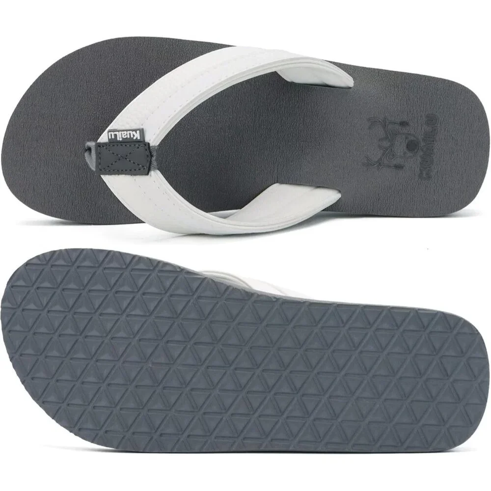 👉 Men's Flip Flop Sandal White Gray Leather Slip On Arch Support Comfort Shoes